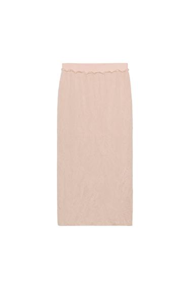 Zara WRINKLED EFFECT KNIT MIDI SKIRT - Beige-pink
