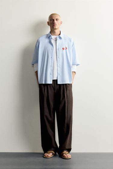 Zara PRINTED GRAPHIC BOXY FIT SHIRT - Blue