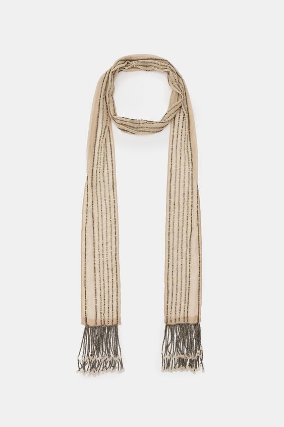 BEADED FRINGE SCARF from Zara - $39.90