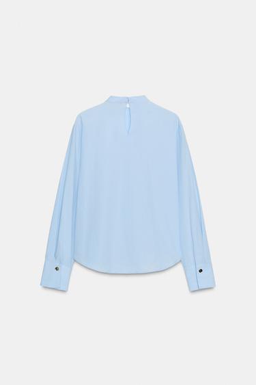 BLOUSE EN POPELINE À NŒUD - Bleu clair de Zara - Image 8