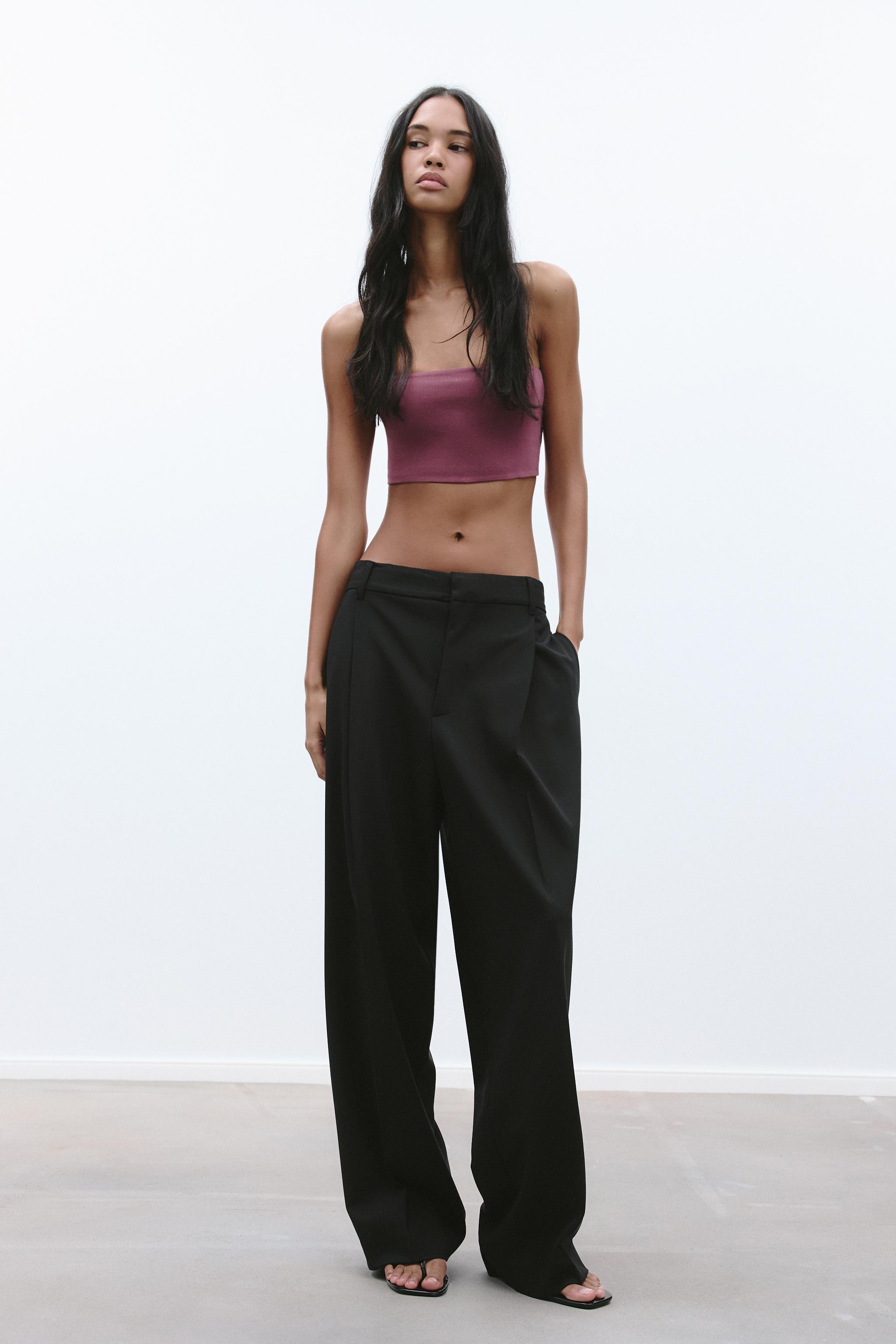ZARA - ザラ フリル付きリブ編みTシャツ ホワイト Mの通販 by