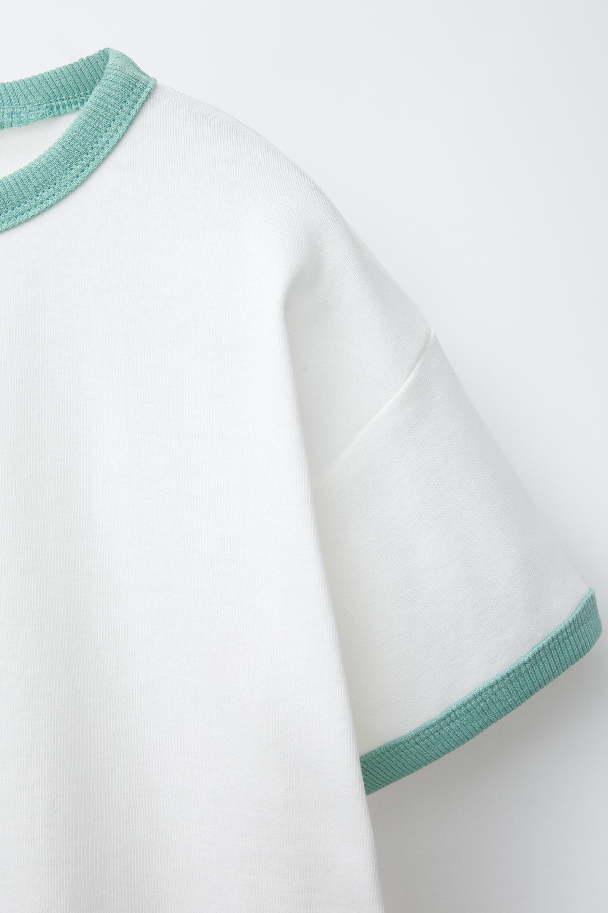 【ZARA】コントラストトリムTシャツ 0962/465/712 コントラストトリムTシャツ - ターコイズブルー | ZARA Japan / 日本