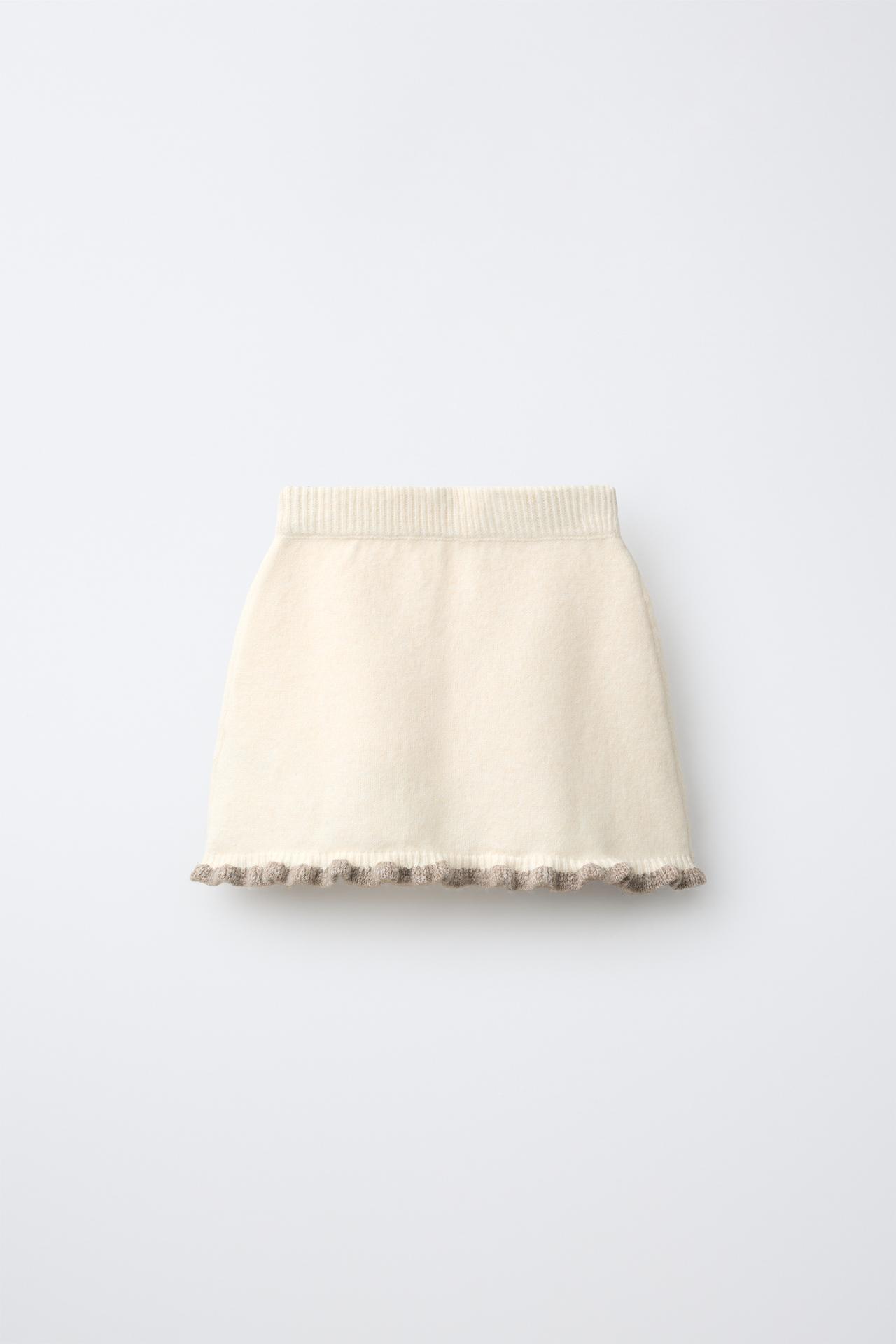 CONTRAST RUFFLE SKIRT — Ecru