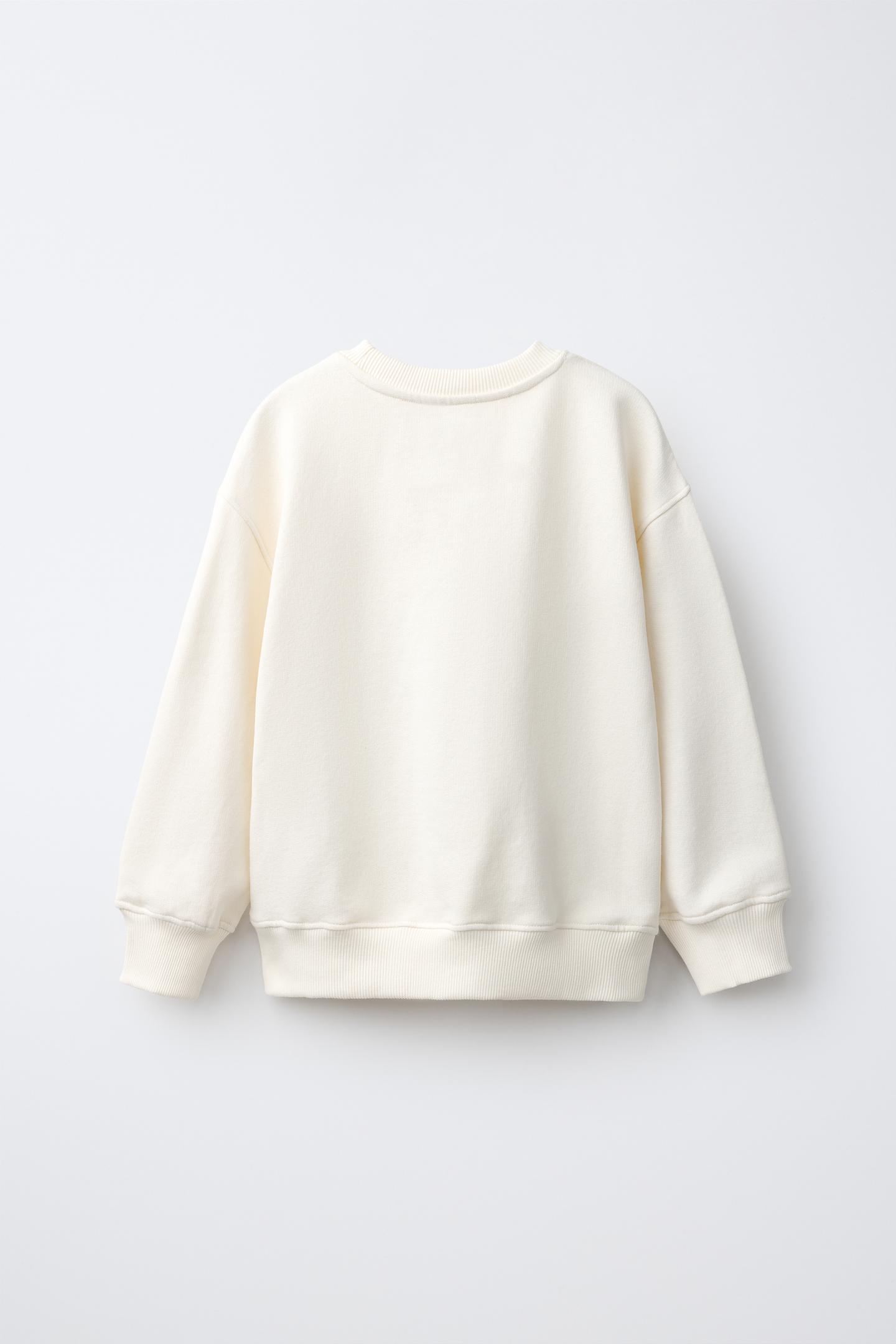Детский свитшот Zara Floral AppliquÉ Sweatshirt, цвет: Экрю — фото 3