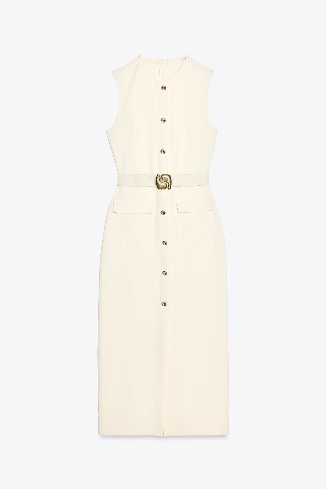 CREPE MIDI DRESS WITH BELT - Ecru by Zara - Image 4