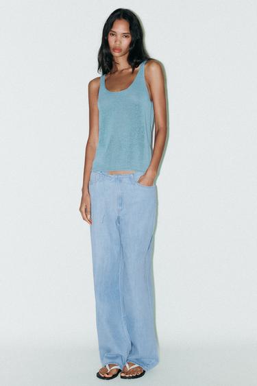 LINEN BLEND KNIT TOP - Light blue by Zara - Image 0