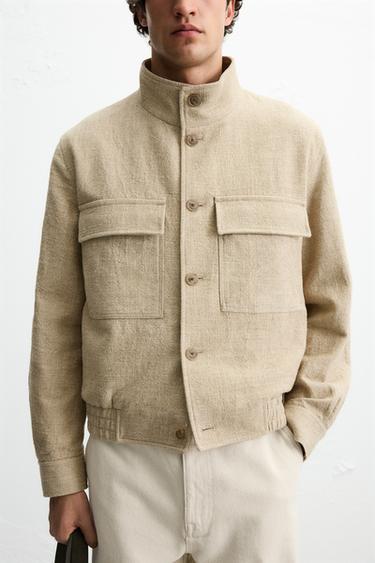 VESTE EN COTON ET LIN - Beige clair de Zara - Image 4