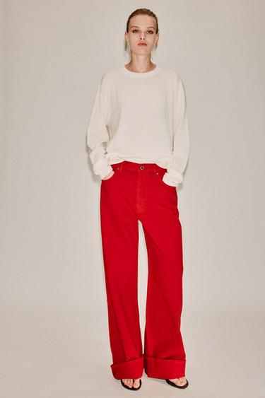 Zara ZW COLLECTION MID-RISE BAGGY JEANS - Red