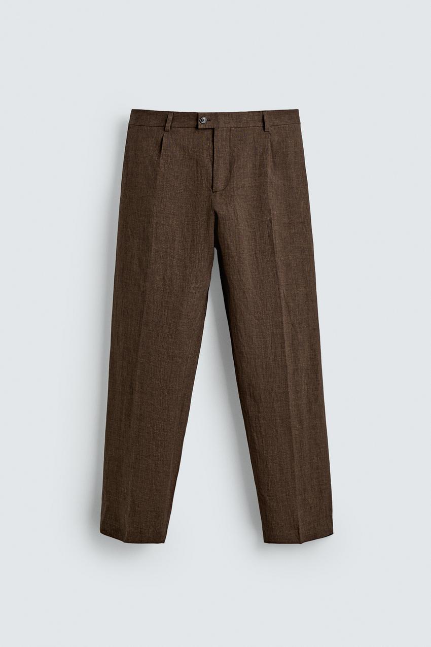 REGULAR FIT 100% LINEN SUIT PANTS - Dark brown | ZARA United States