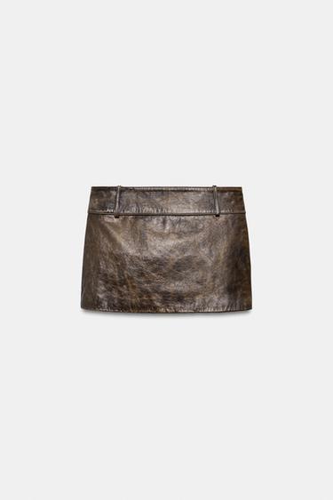 ZW COLLECTION LIMITED EDITION 100% LEATHER SHORT SKIRT - Brown by Zara - Image 8