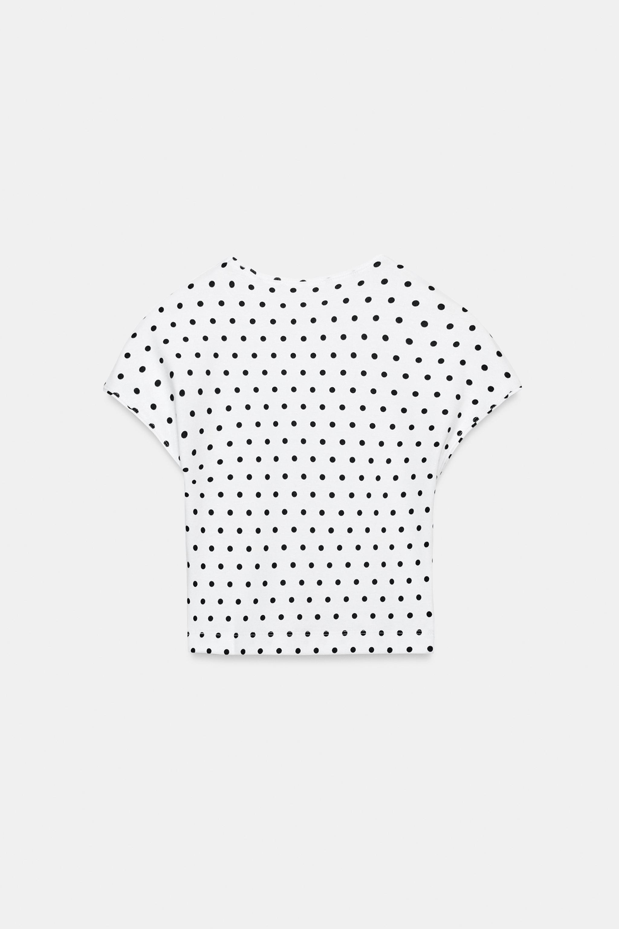 PUANTİYELİ KISA KOLLU CROP T-SHIRT - Görsel 4
