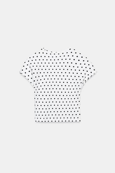 T-SHIRT COURT À MANCHES COURTES ET POIS - Blanc / Noir de Zara - Image 3
