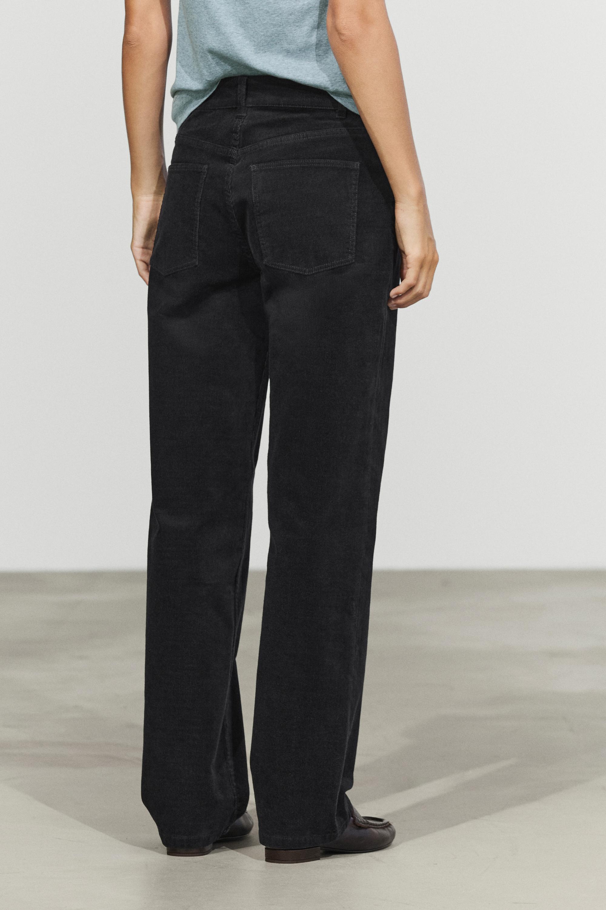 Mid-waist slim straight needlecord pants