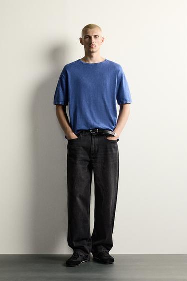 TEXTURED KNIT T-SHIRT - Ink blue by Zara