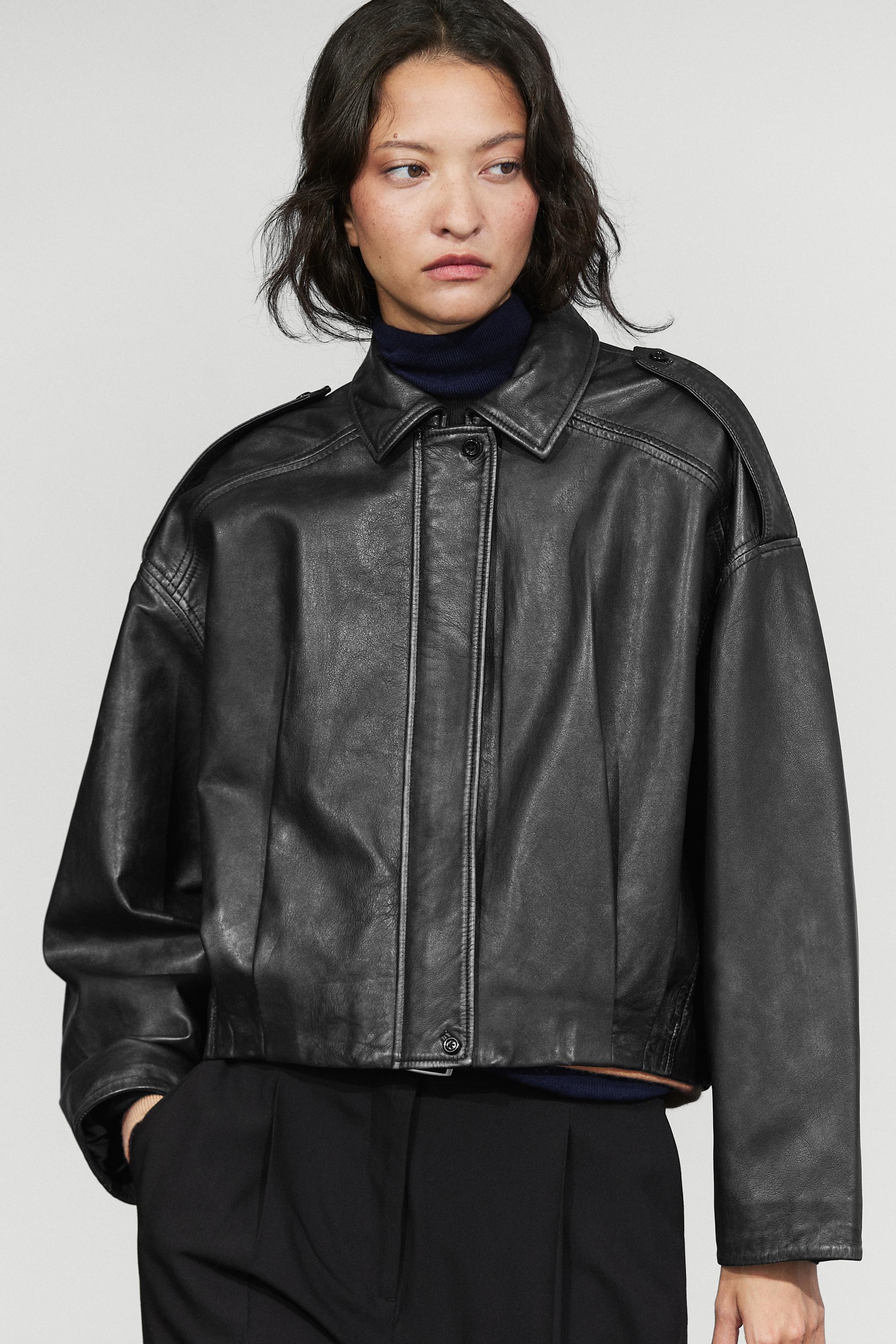 Nappa leather bomber jacket with lapel collar