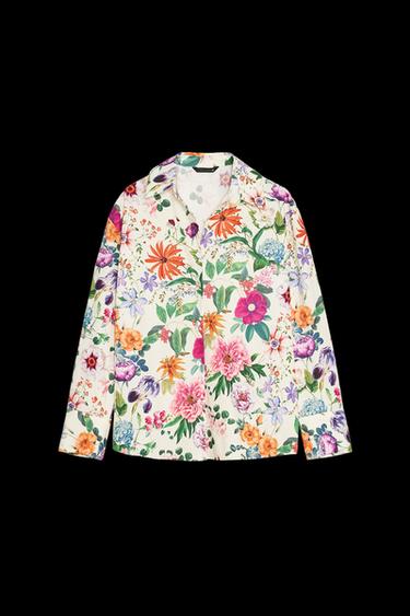 POPELINHEMD MIT BLUMENMUSTER - Cremefarben / Grün von Zara - Bild 0