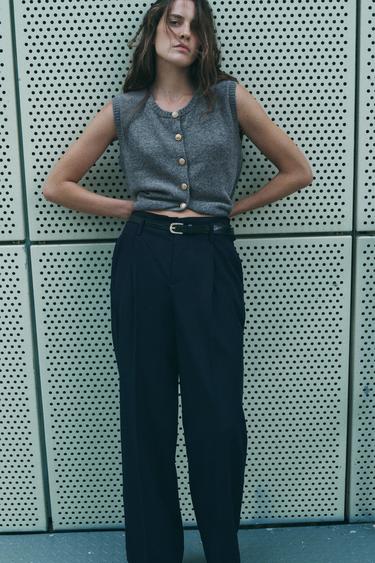 DARTED TROUSERS WITH BELT - Navy blue by Zara
