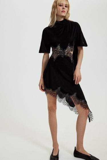 VESTIDO CUT OUT DE RENDA ZW COLLECTION - Preto da Zara