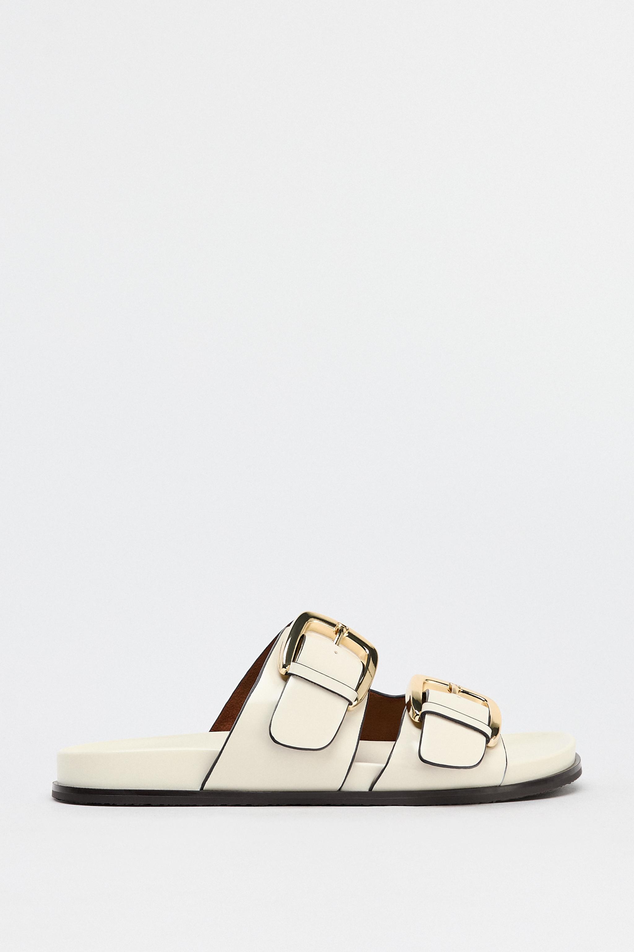 ★ZARA★ DOUBLE-STRAP FLAT SANDALS WITH BUCKLE DOUBLE STRAP BUCKLE FLAT SANDALS - Brown | ZARA United States