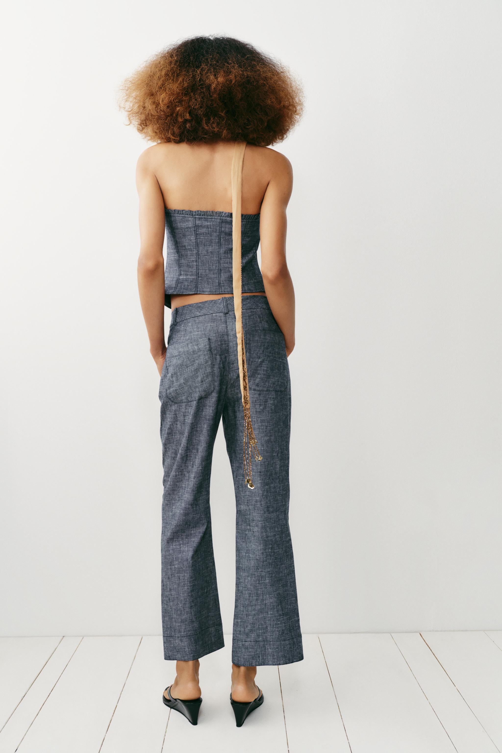 Zara Süslü Düğmeli Keten Crop Top görsel 5