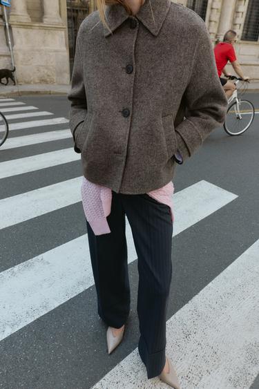 MANTEAU COURT À CHEVRONS - Marron clair de Zara - Image 1