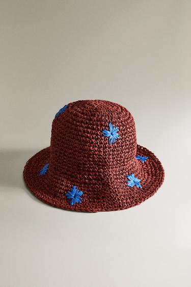 CHAPEAU DE PLAGE ENFANT PAPIER FLEURS - Bordeaux de Zara - Image 1