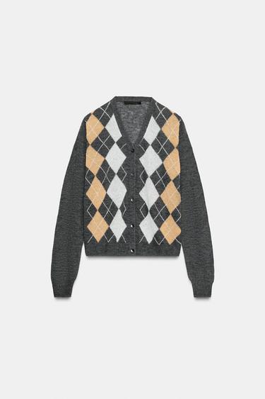 GILET EN MAILLE LOSANGES - Gris de Zara - Image 4