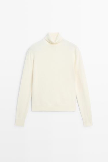 Wool blend knit turtleneck sweater — Ecru 2