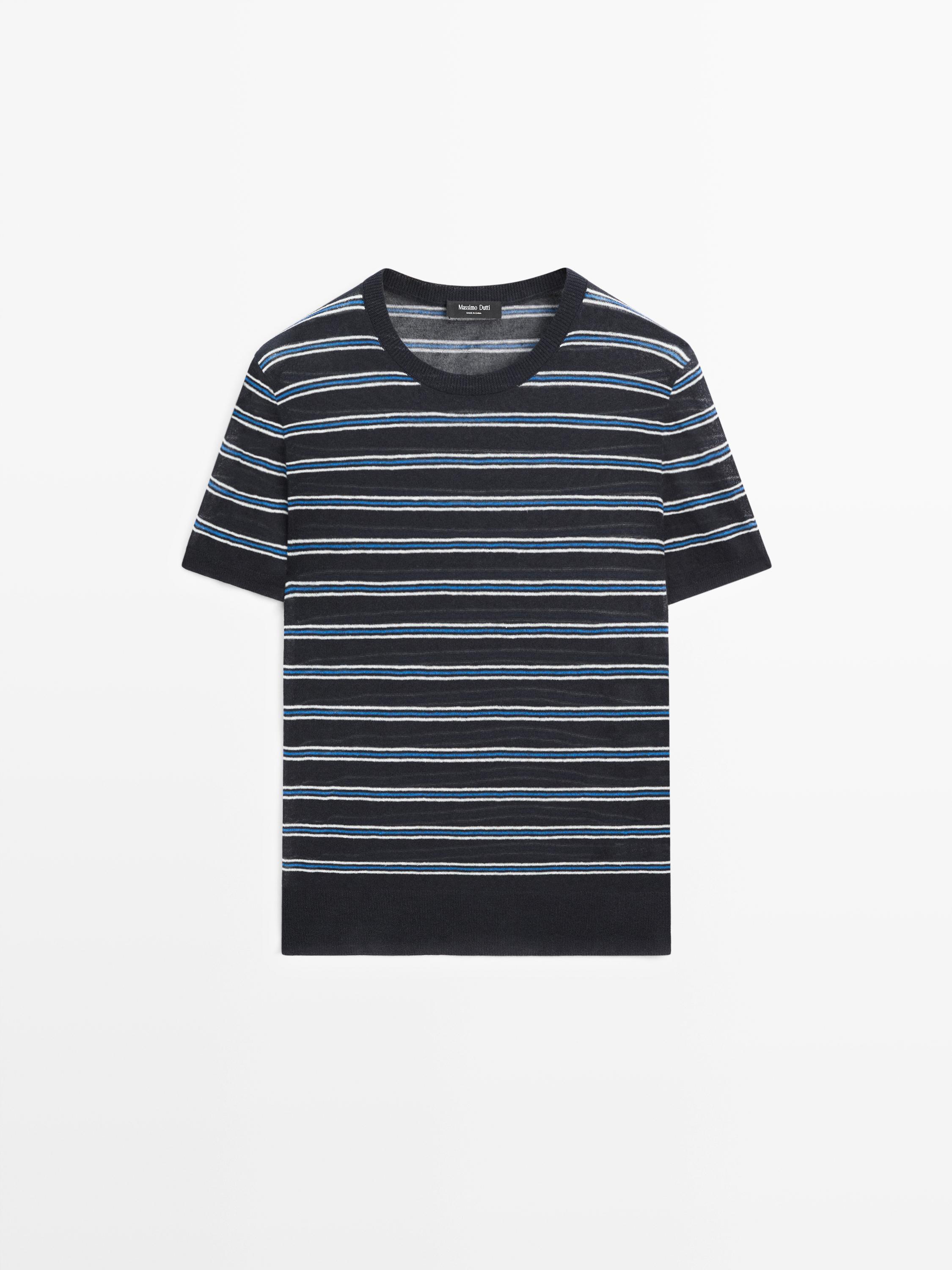 Short sleeve sweater with striped detail — Navy blue