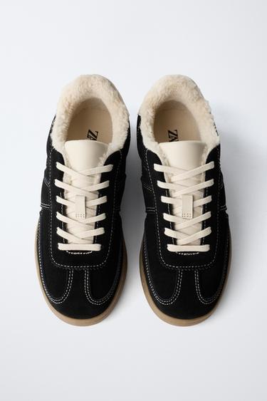 SNEAKERS WITH FAUX SHEARLING DETAIL - Black by Zara - Image 4