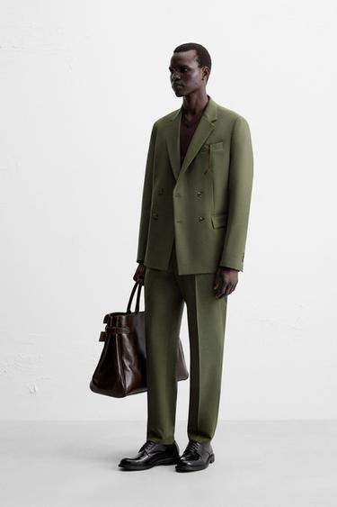 DOUBLE-BREASTED WOOL SUIT BLAZER - Green by Zara - Image 3