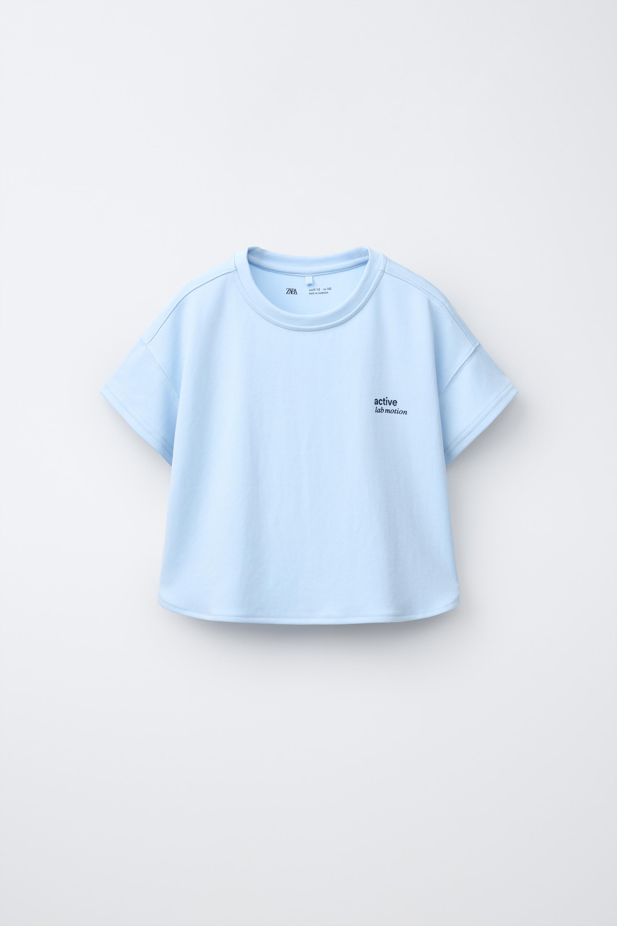 CAMISETA DE TEXTO COM MODAL - Azul-celeste | ZARA Brasil