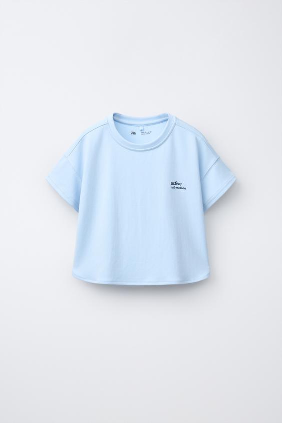 CAMISETA DE TEXTO COM MODAL - Azul-celeste da Zara - Imagem 0