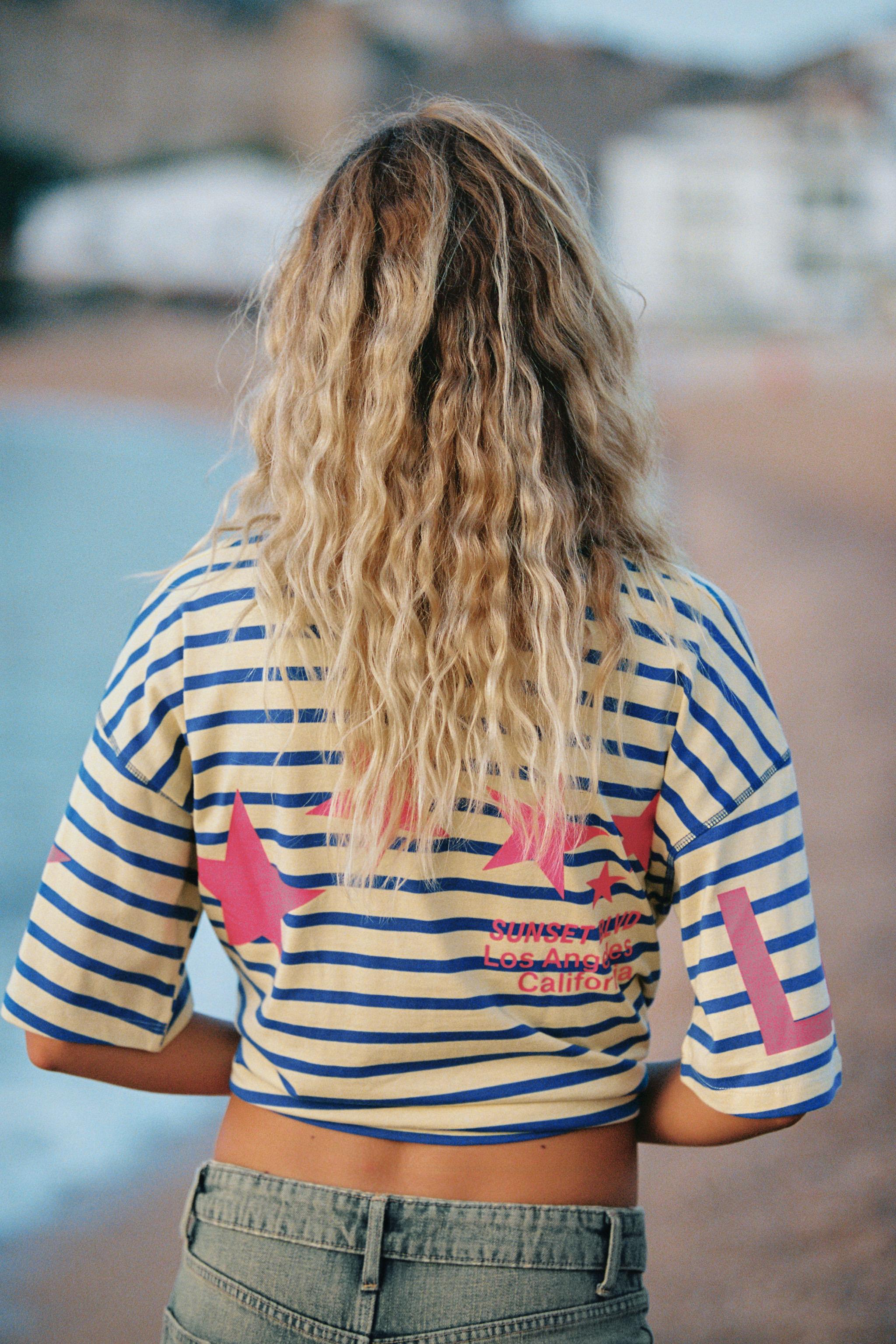 Zara OVERSIZED STRIPED TEXT T-SHIRT — фото 7