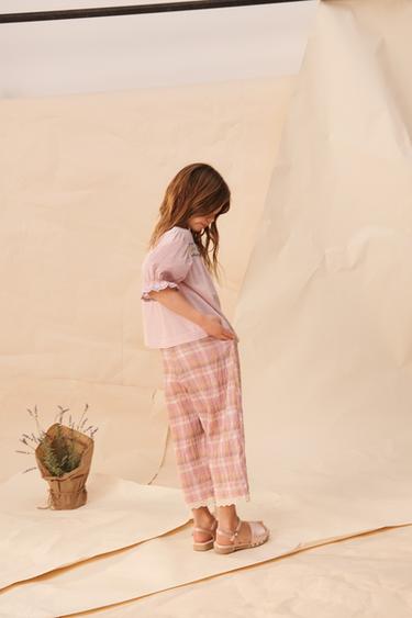 LIMITED EDITION TEXTURED CHECK TROUSERS - Pink by Zara - Image 1