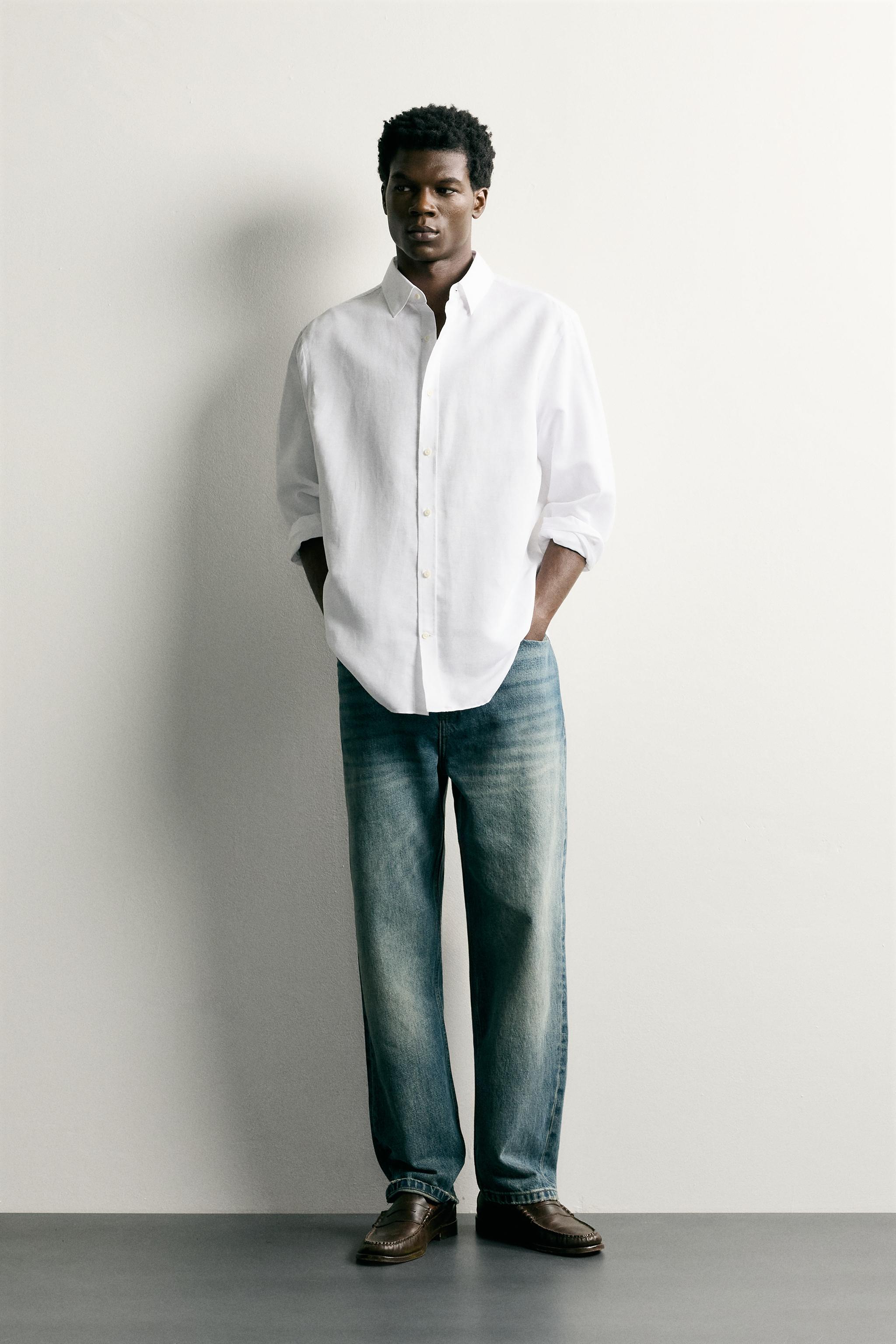 Мужские рубашки Zara COTTON-LINEN REGULAR FIT SHIRT