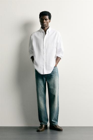 CAMISA REGULAR FIT ALGODÓN - LINO - Blanco de Zara - Imagen 0