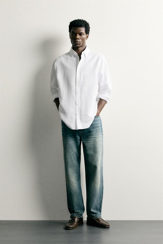 CHEMISE REGULAR FIT EN COTON ET LIN - Blanc de Zara - Image 0