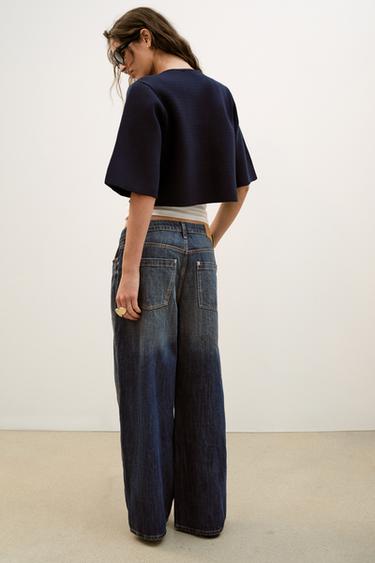 CROPPED KNIT CARDIGAN - Navy blue by Zara - Image 3