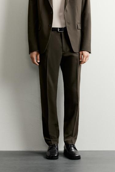 Zara SLIM FIT SUIT PANTS - Dark khaki