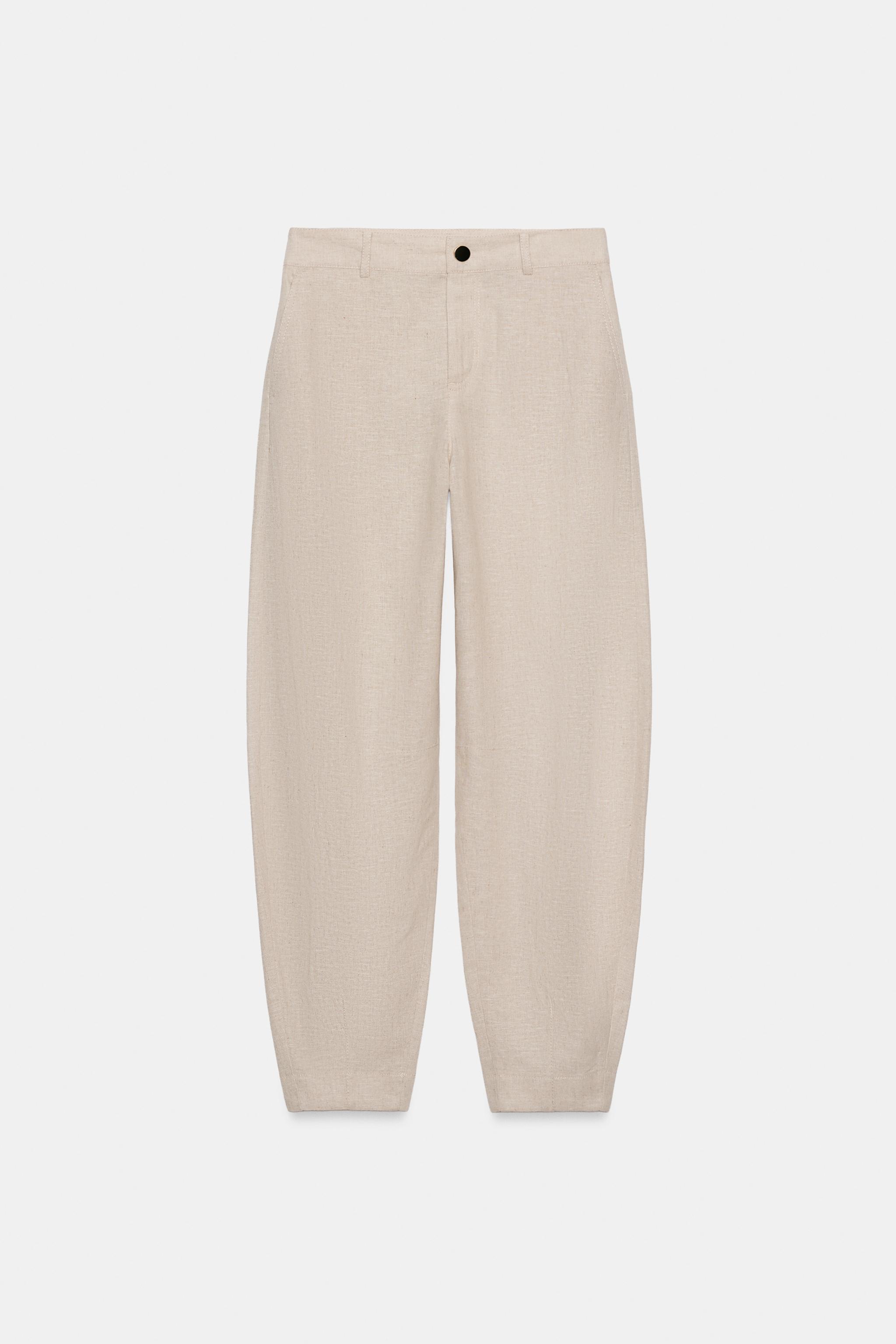 Женские брюки Zara LINEN BLEND BARREL PANTS — фото 6