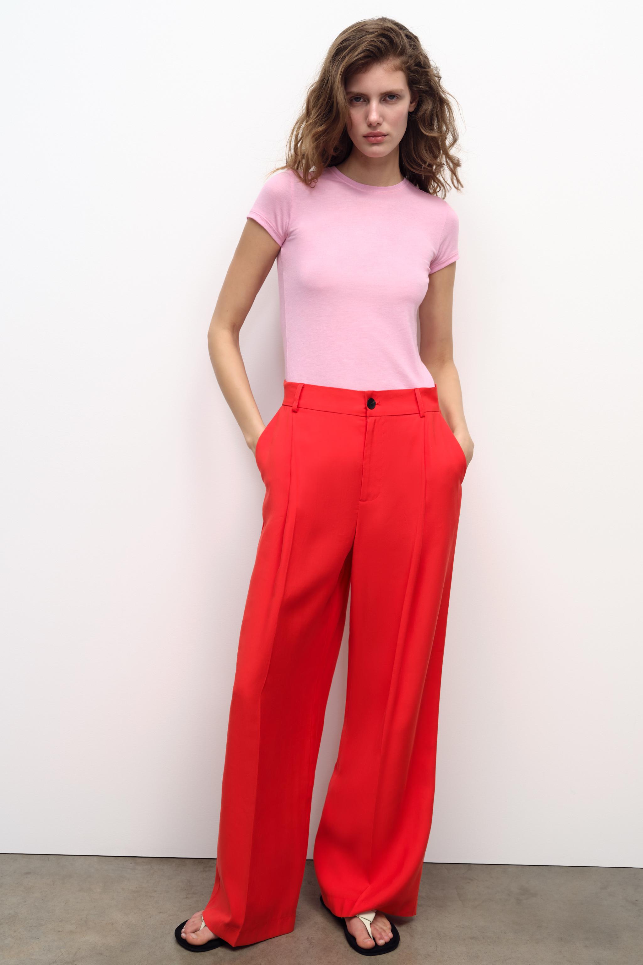 Abria Tie Front Flowy Pants - Red