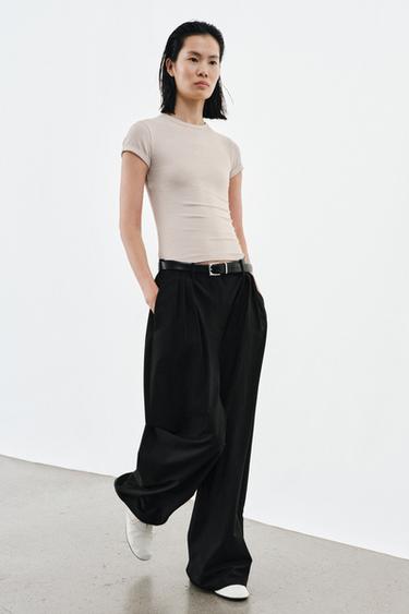 RUSTIC T-SHIRT WITH LINEN BLEND - Stone by Zara