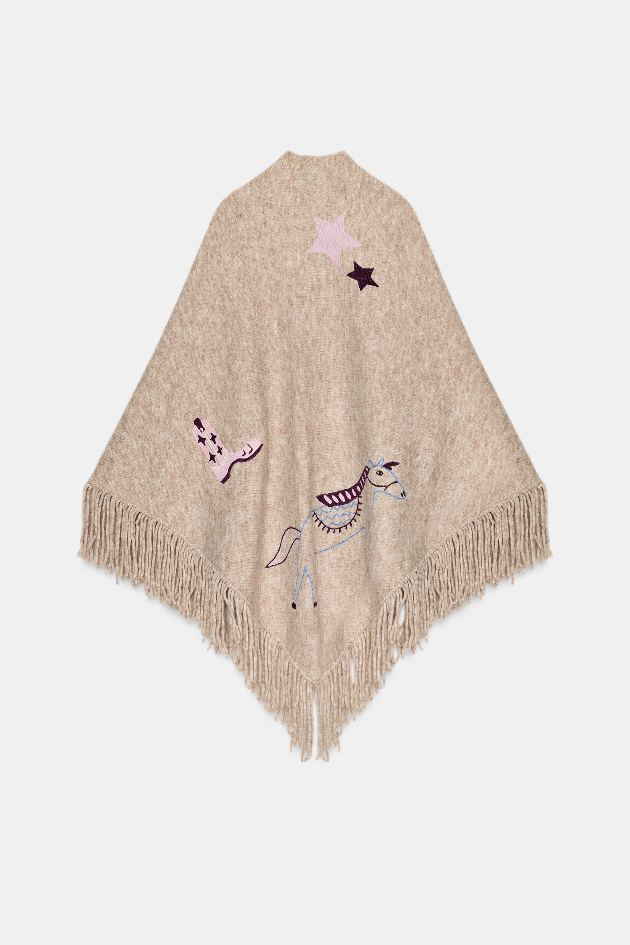 EMBROIDERED FRINGED SHAWL