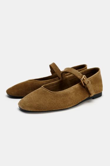 BALLERINES EN CROÛTE DE CUIR - Marron foncé de Zara - Image 4