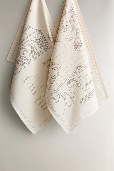 KATOENEN THEEDOEKEN CAFÉ (2-PACK) - Bruin van Zara