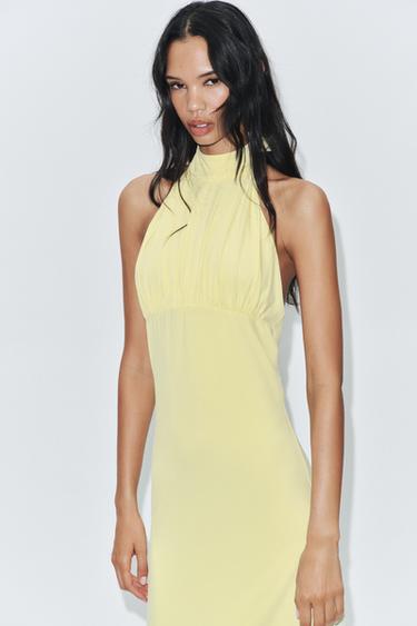 HALTER NECK MIDI DRESS WITH TIE - Yellow by Zara