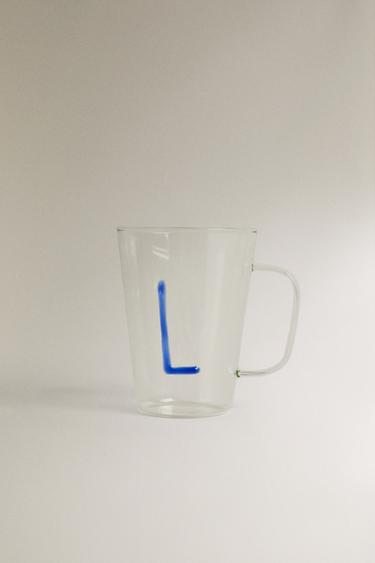 BOROSILICATE MUG WITH INITIAL L — Light blue 1