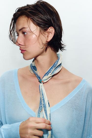 FOULARD BANDANA IMPRIMÉ EN SOIE ET POISSON - Écru de Zara - Image 1