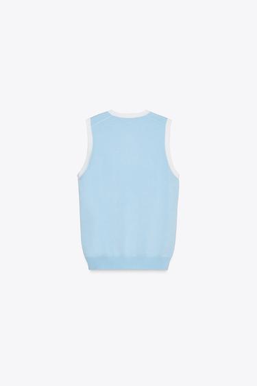 TOP EN MAILLE SANS MANCHES - Bleu / Blanc de Zara - Image 5